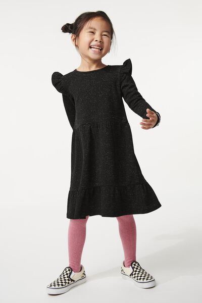 kinder jurk met glitters zwart zwart - 1000029327 - HEMA