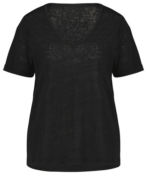dames t-shirt Char linnen/katoen zwart M - 36252372 - HEMA