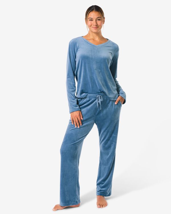 dames loungebroek velours middenblauw middenblauw - 23401050MIDBLUE - HEMA