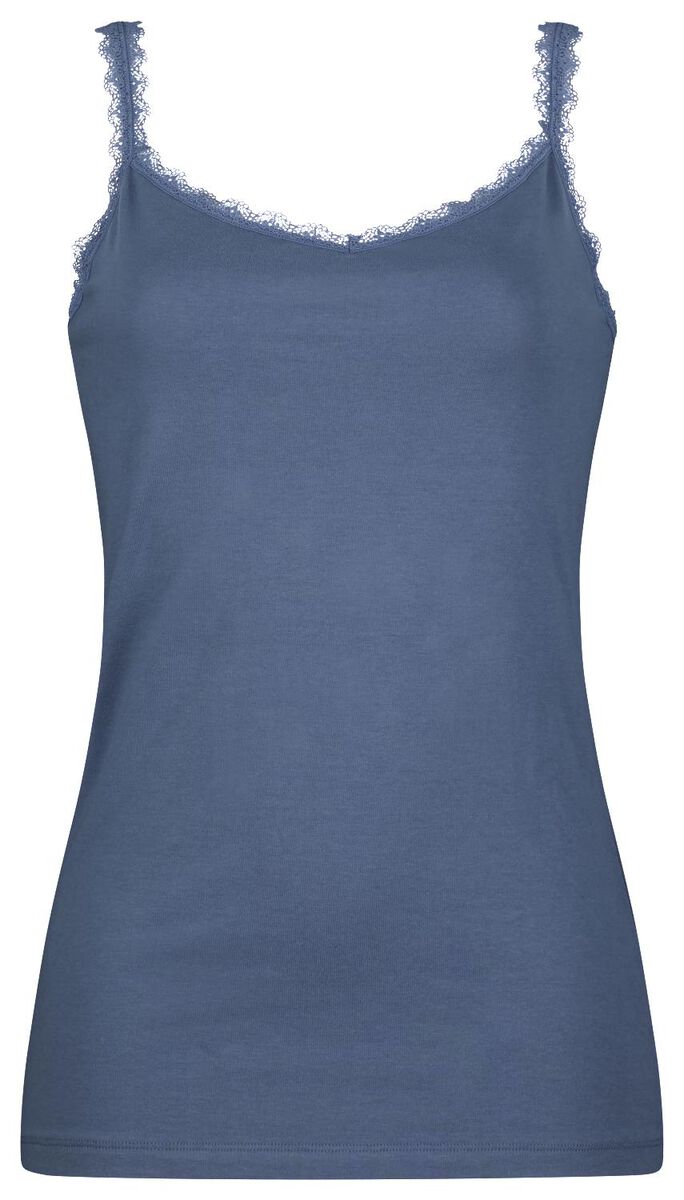 dameshemd kant middenblauw XL - 19661065 - HEMA