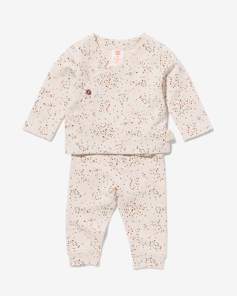 newborn kledingset broek en overslaghemd sweat met bamboe ecru 68 - 33453515 - HEMA