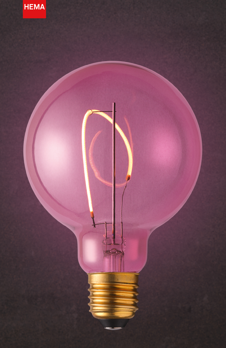 LED lamp 4W - 150 lm - globe - G95 - roze - 20000020 - HEMA
