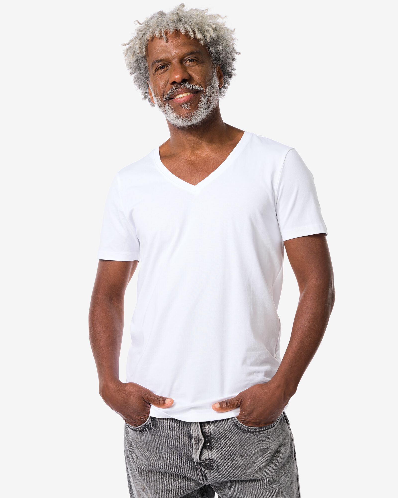 heren t-shirt slim fit diepe v-hals wit wit - 1000016216 - HEMA
