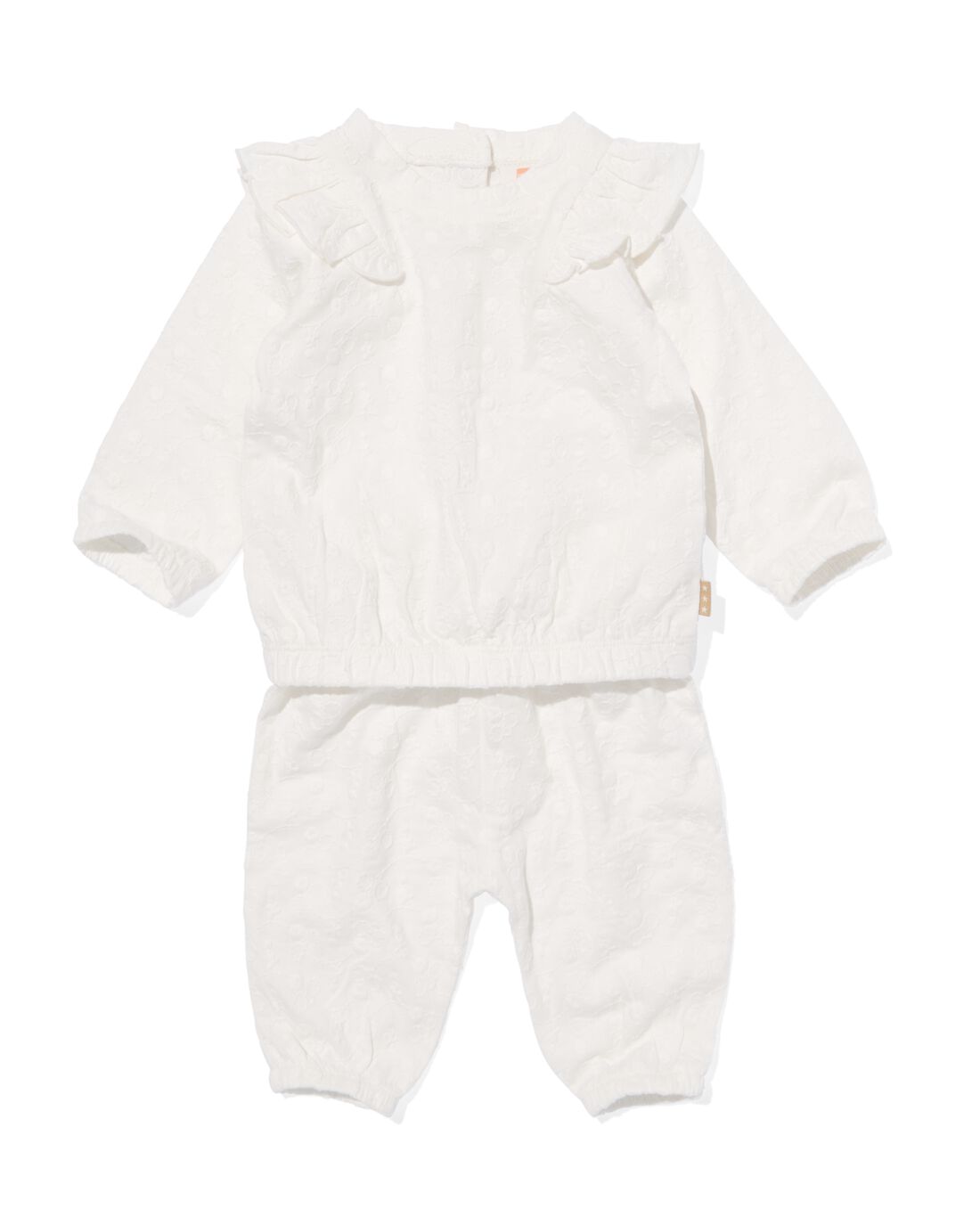 newborn kledingset broek en shirt met borduur ecru