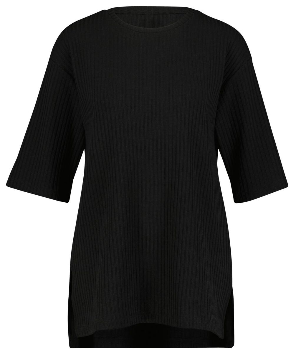 dames t-shirt Ava rib zwart - 1000026252 - HEMA