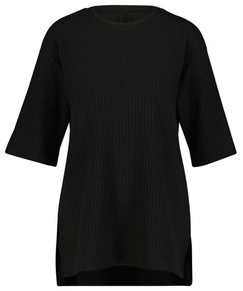 dames t-shirt Ava rib zwart M - 36221982 - HEMA