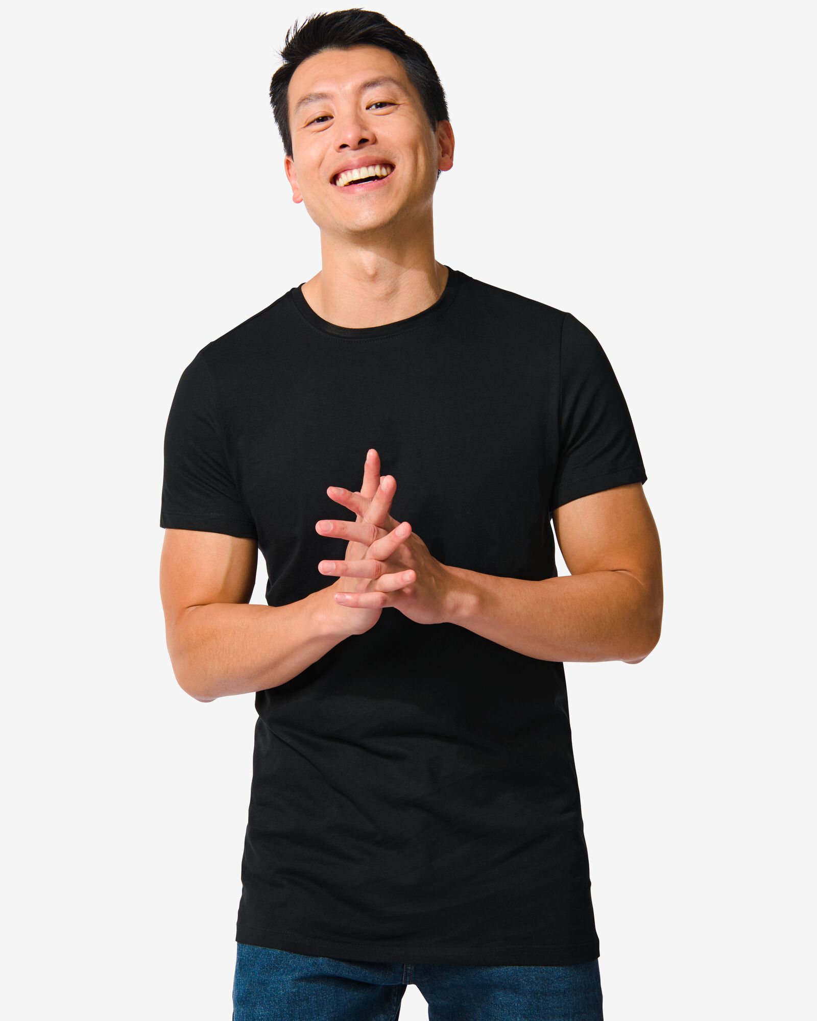 Image of HEMA Heren T-shirt Regular Fit O-hals Extra Lang - 2 Stuks Zwart (zwart)