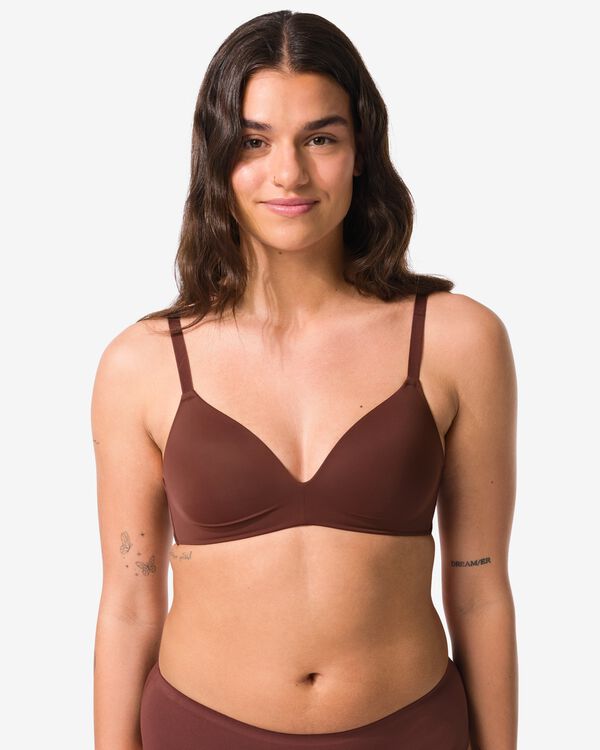 voorgevormde bh zonder beugel recycled micro donkerbruin donkerbruin - 21800956DARKBROWN - HEMA