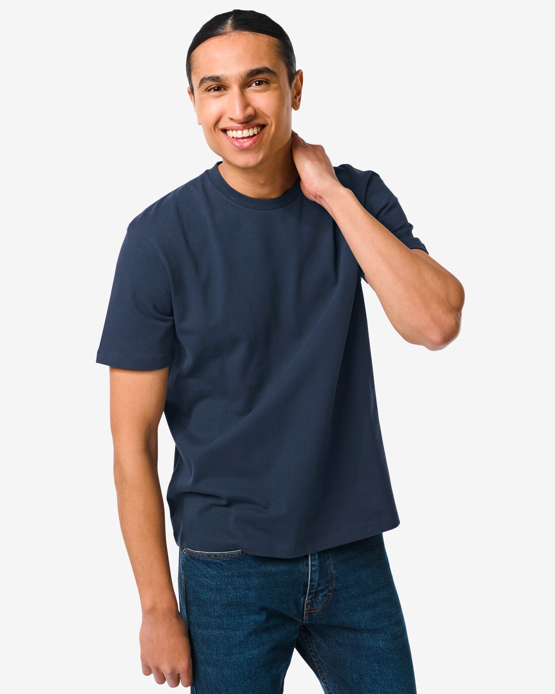 HEMA Heren T-shirt Relaxed Fit O-hals Blauw (blauw)