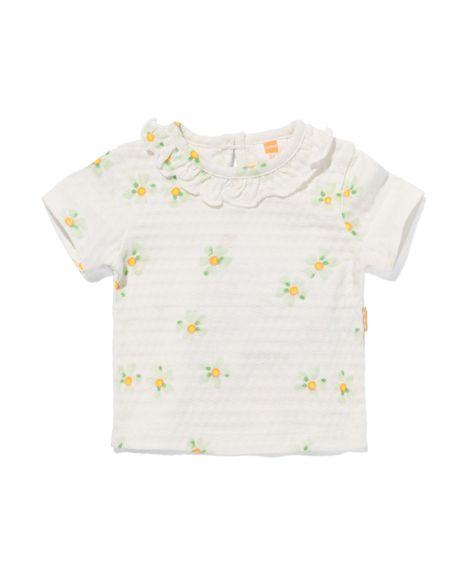 Image of HEMA Newborn T-shirt Rib Bloemen Gebroken Wit (gebroken wit)