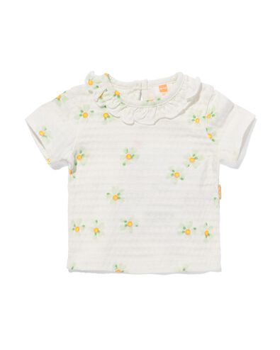 newborn t-shirt rib bloemen gebroken wit gebroken wit - 33499810OFFWHITE - HEMA