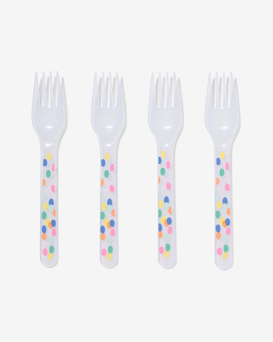 Op de een of andere manier Niet meer geldig koppeling plastic vorken herbruikbaar - confetti - 4 stuks - HEMA