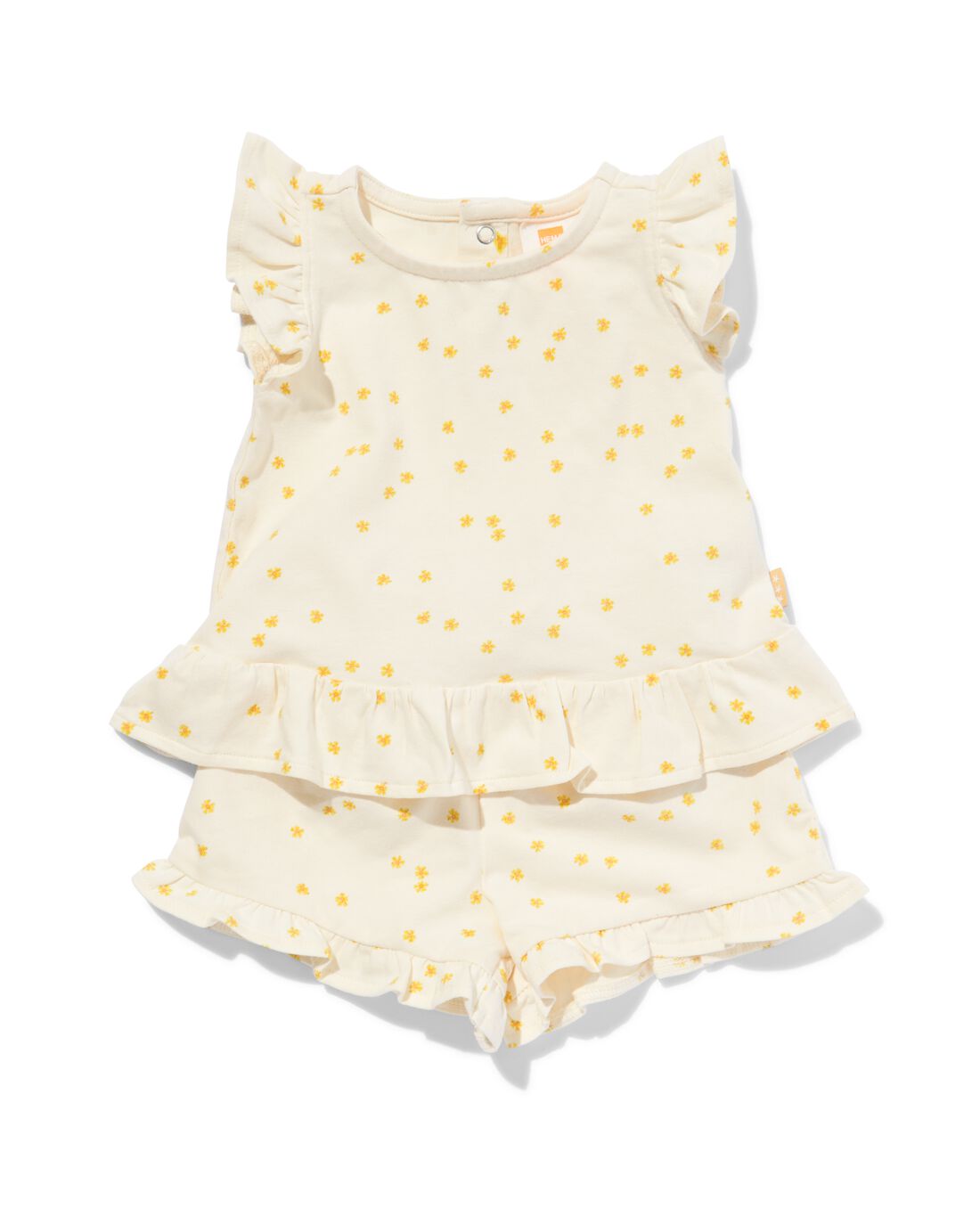 Image of newborn kledingset shirt en short bloemen lichtgeel
