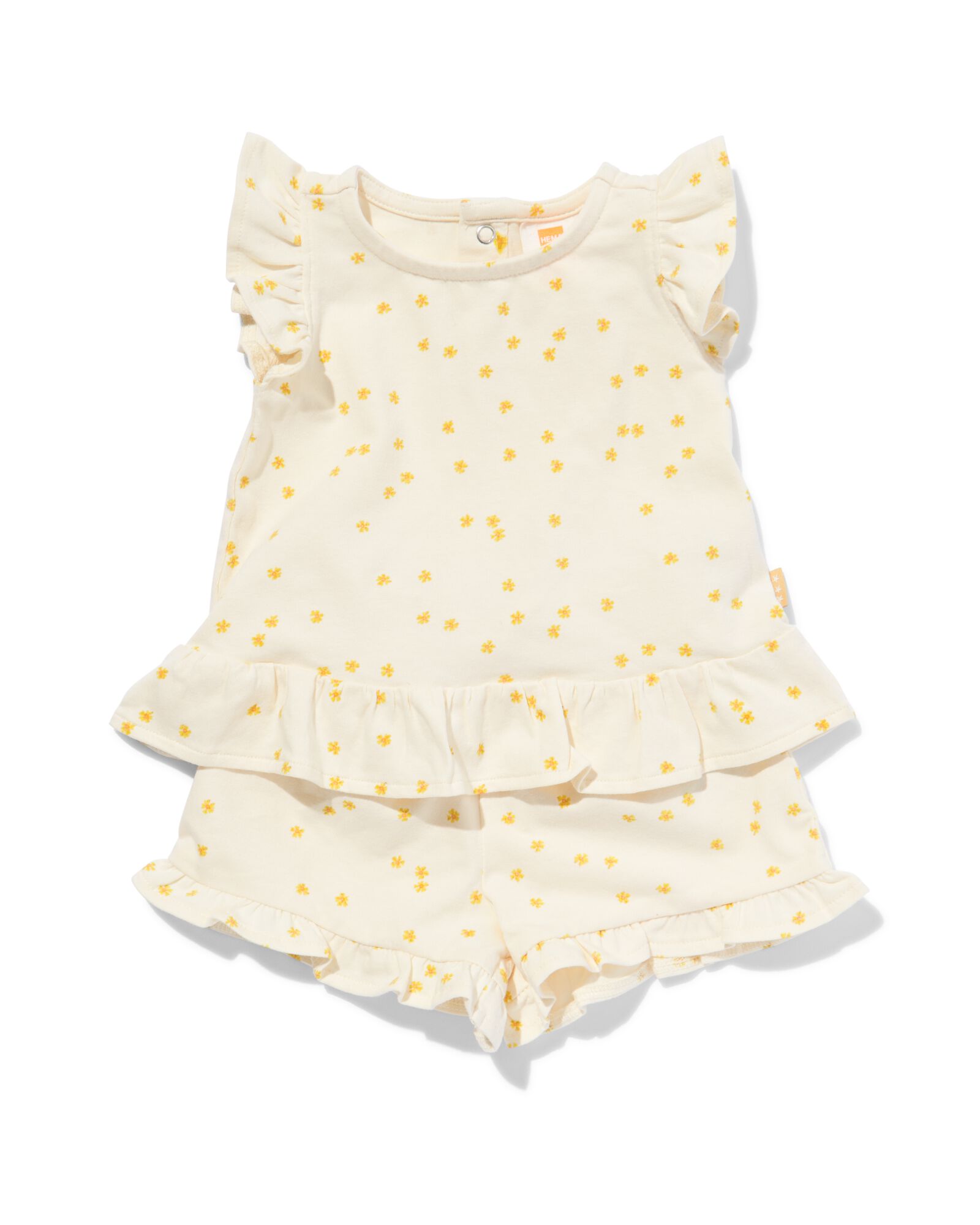 Image of HEMA Newborn Kledingset Shirt En Short Bloemen Lichtgeel (lichtgeel)