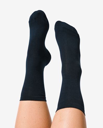 dames sokken met biologisch katoen - 2 paar donkerblauw 39/42 - 4250067 - HEMA