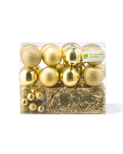 kerstboom decoratieset gerecycled plastic goud 54-delig - 25100929 - HEMA