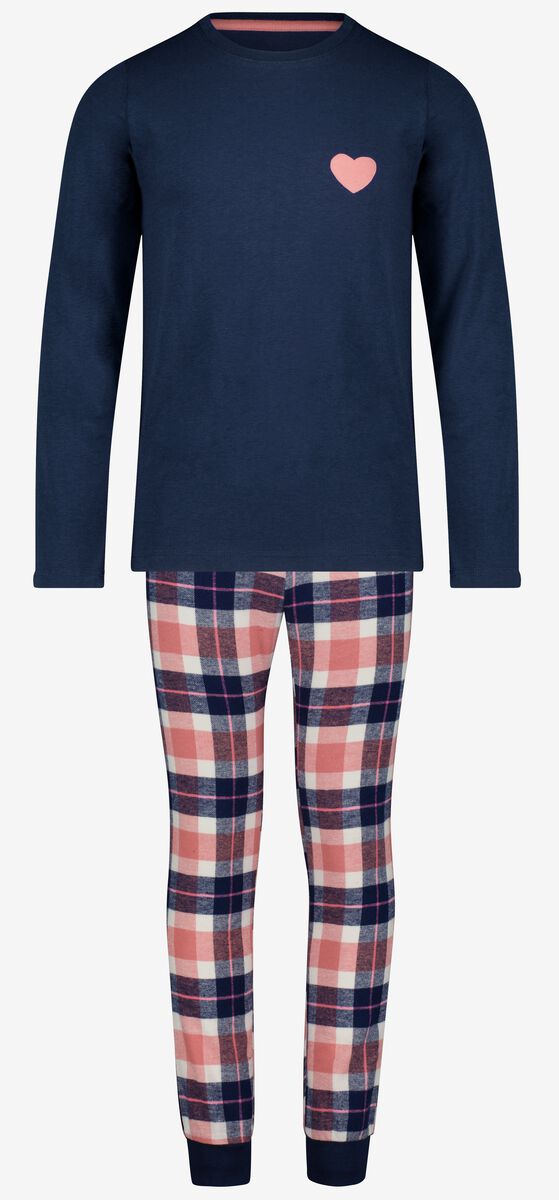 kinder pyjama katoen/flanel ruiten donkerblauw -