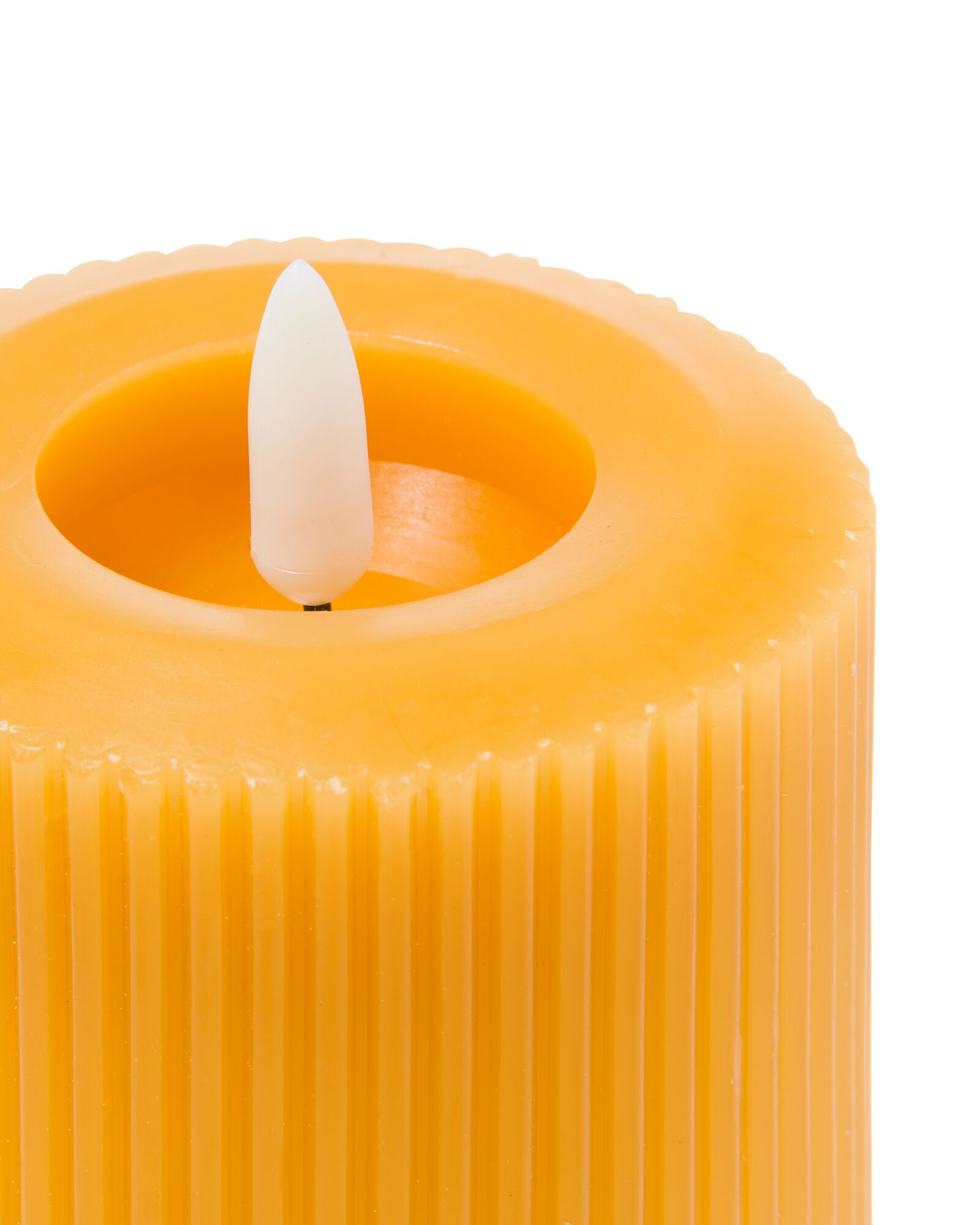 LED ribbel kaars met wax Ø7.5x15 okergeel - 13550067 - HEMA