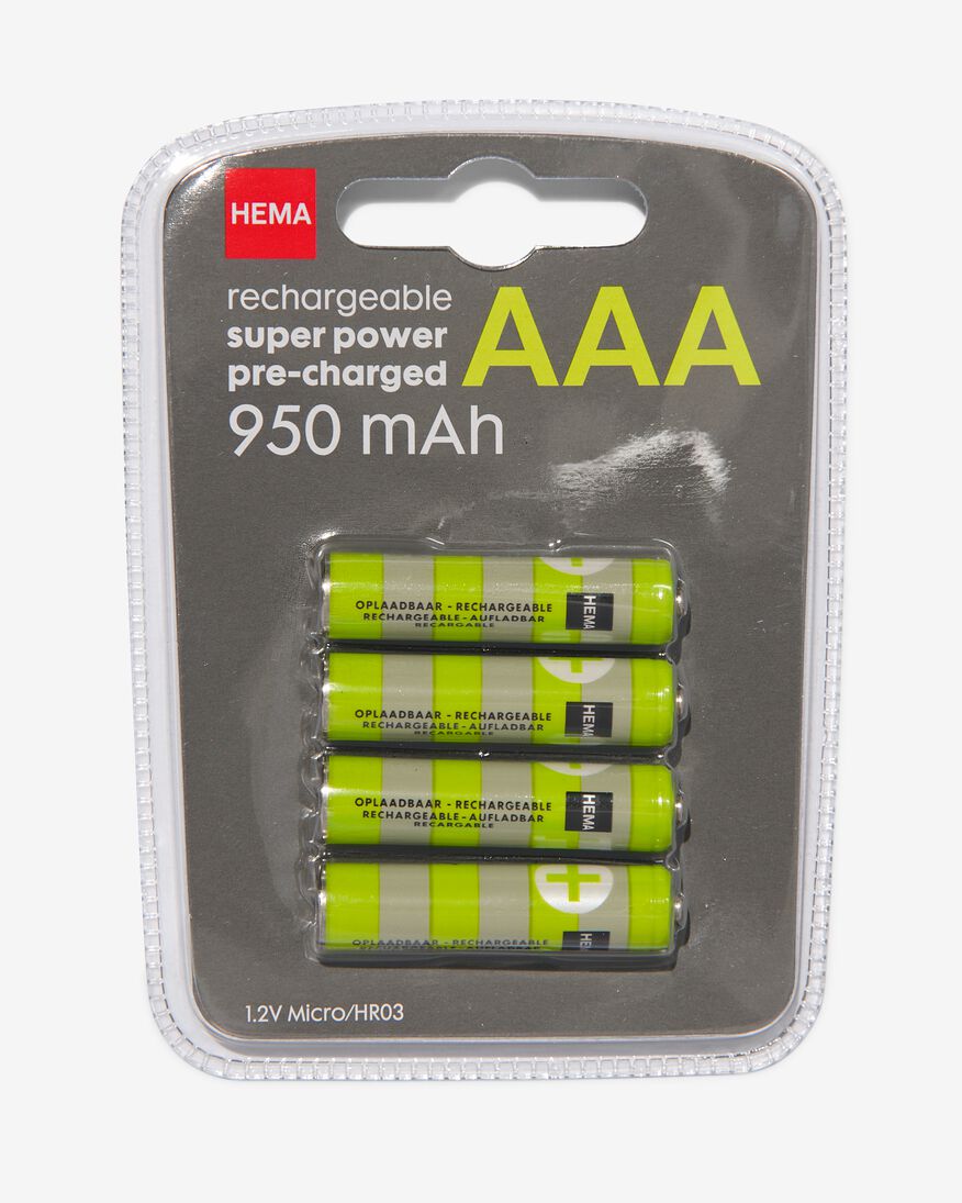 oplaadbare AAA batterijen 950mAh plus - 4 stuks - 41290273 - HEMA