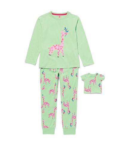 kinder pyjama stretch katoen giraf en poppennachtshirt groen 98/104 - 23031581 - HEMA