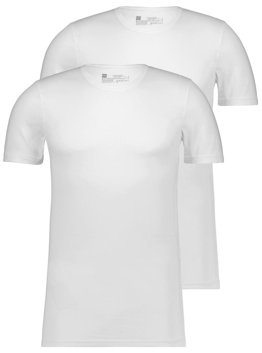 heren t-shirt slim fit o-hals naadloos - 2 stuks wit wit - 1000009848 - HEMA