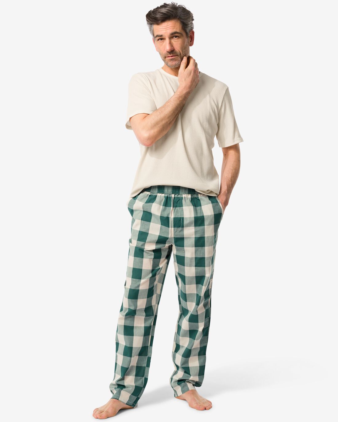 HEMA Heren Pyjamabroek Met Ruiten Poplin Katoen Groen (groen)