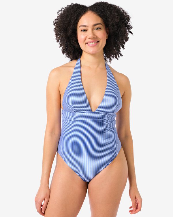 dames badpak seersucker blauw blauw - 22352070BLUE - HEMA
