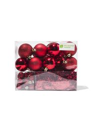 kerstboom decoratieset gerecycled plastic rood 54-delig - 25100931 - HEMA