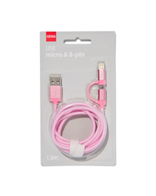 USB laadkabel micro-USB en 8-pin - roze - 39640033 - HEMA