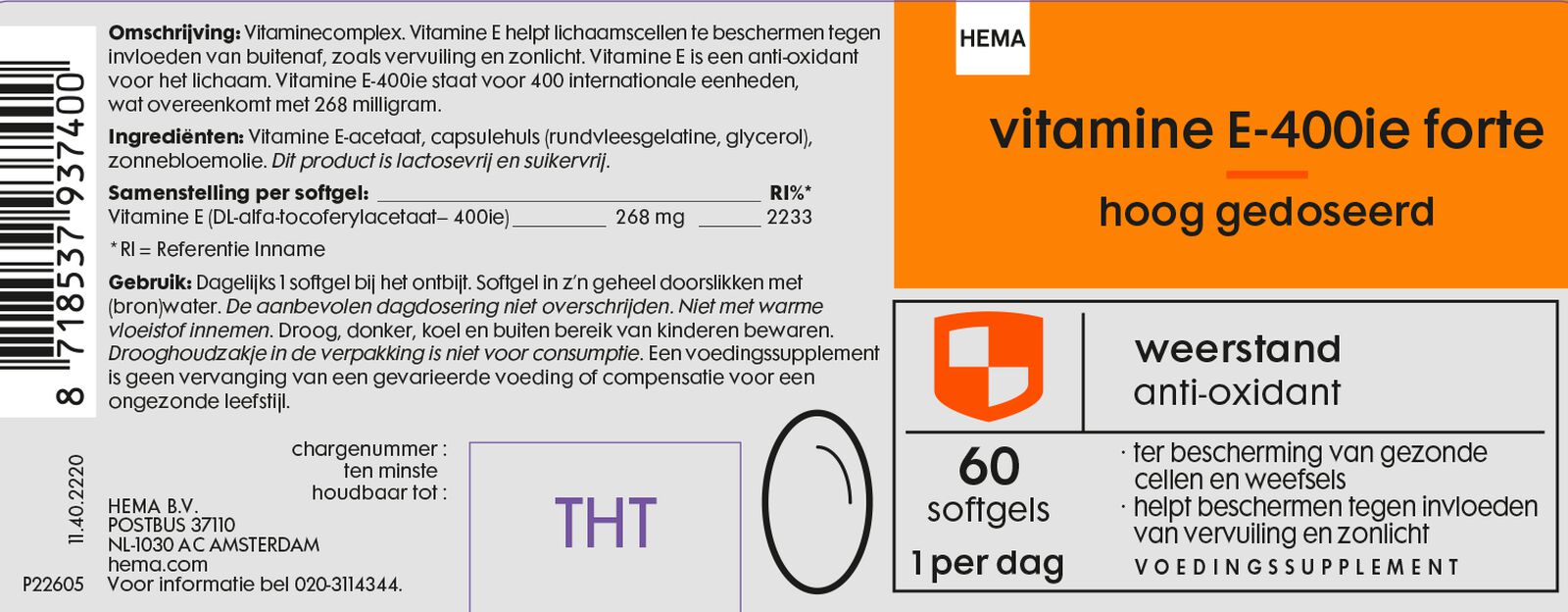 vitamine E-400ie forte - 60 stuks - 11402220 - HEMA