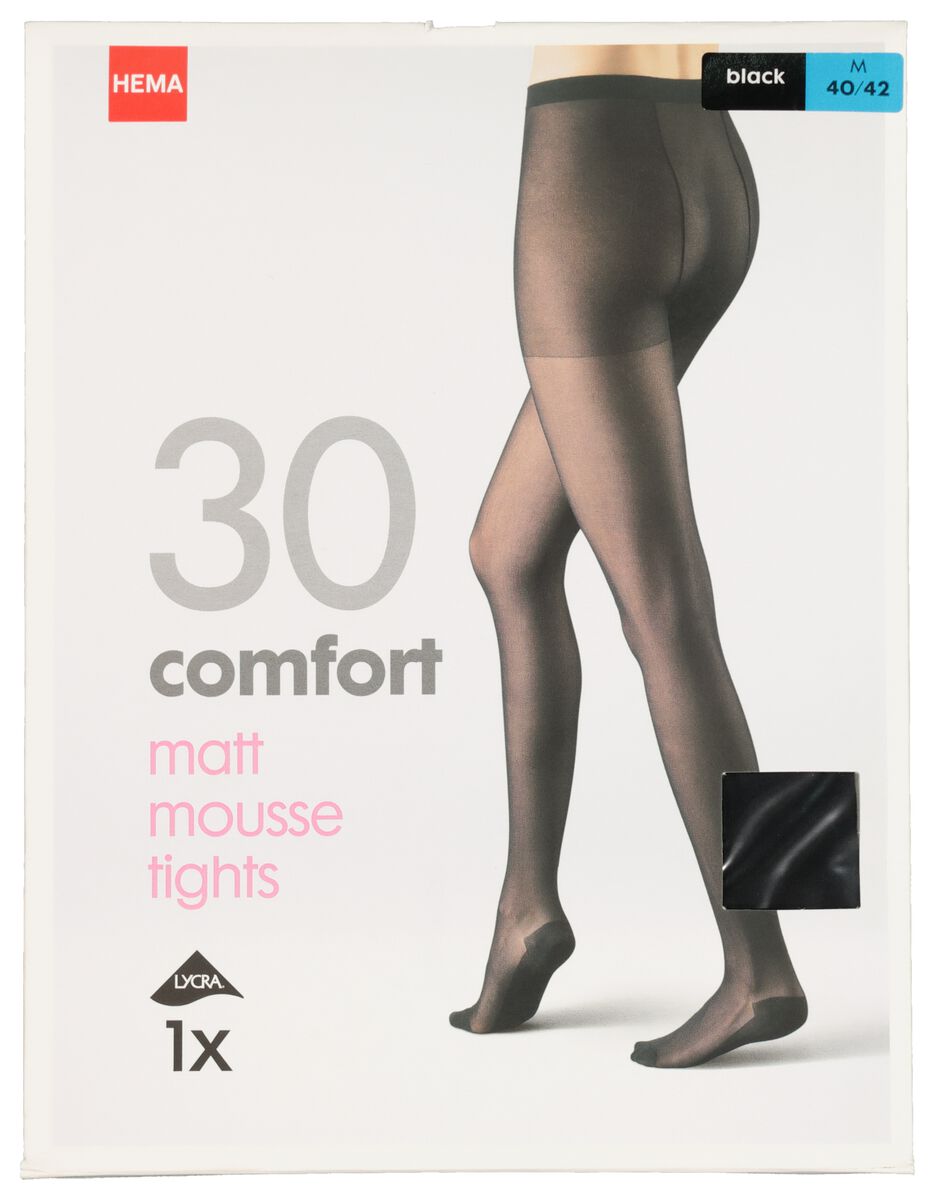 comfort panty matt-mousse 30 denier zwart 44/46 - 4042367 - HEMA