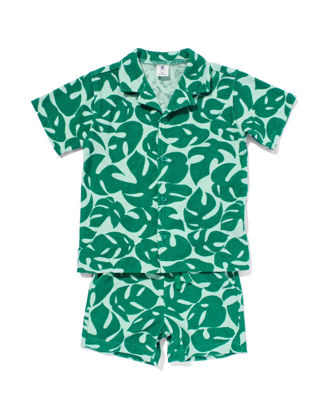 HEMA Kinder Kledingset Overhemd En Short Badstof Bladeren Groen (groen)