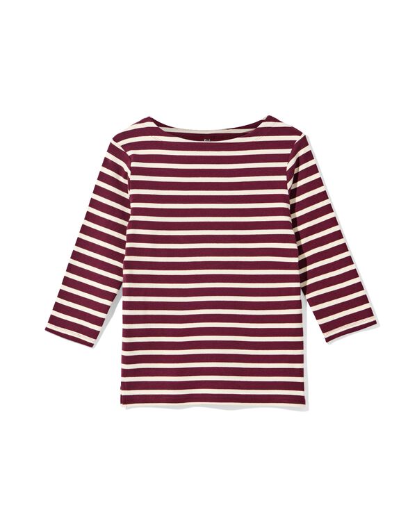 dames T-shirt Cara strepen bordeauxrood bordeauxrood - 36300780BURGUNDYRED - HEMA