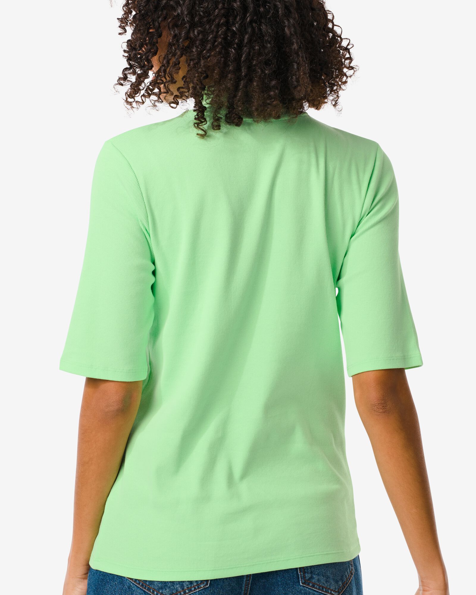 dames t-shirt Clara rib groen groen - 36254850GREEN - HEMA