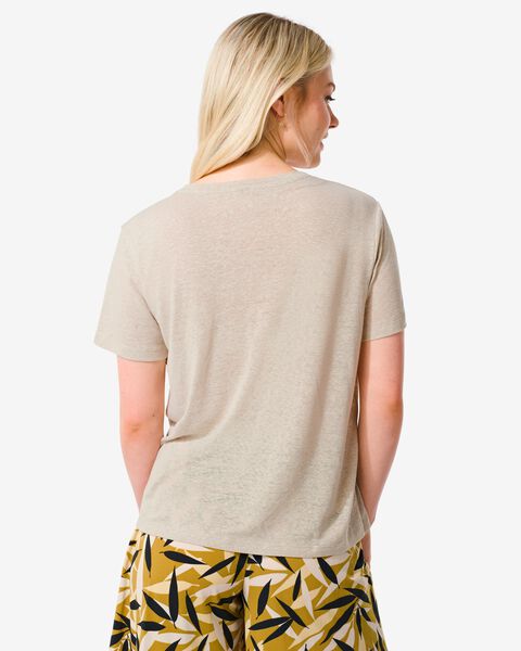 dames t-shirt Annie linnen/katoen beige - 1000031352 - HEMA