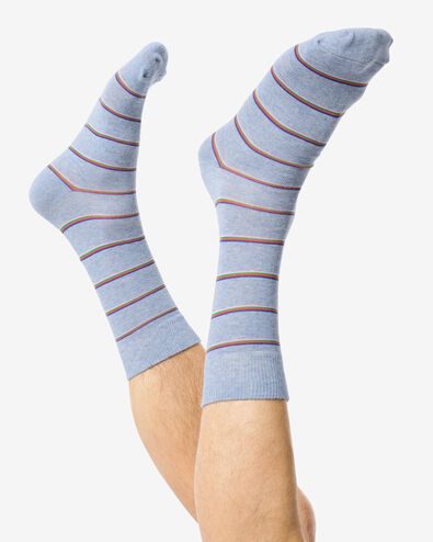 heren sokken met katoen strepen blauw 43/46 - 4152677 - HEMA