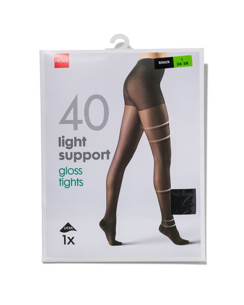 light support gloss panty 40 denier zwart 40/42 - 4042332 - HEMA