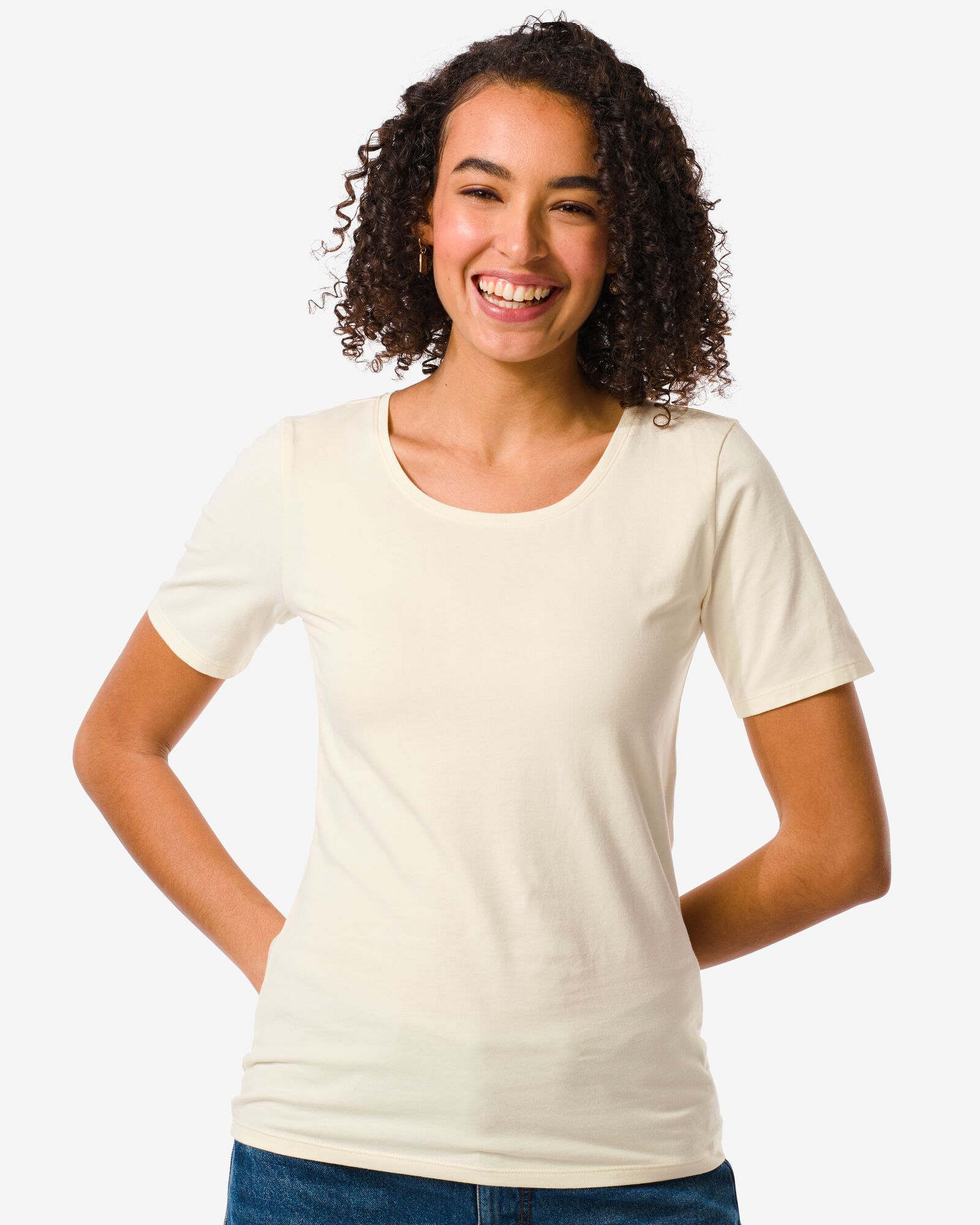 Image of HEMA Dames T-shirt O-hals Korte Mouw Gebroken Wit (gebroken wit)