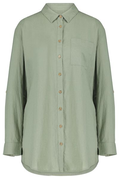 dames blouse met linnen lichtgroen - 1000024277 - HEMA