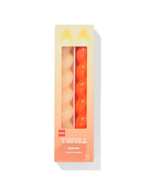korte huishoudkaars  Ø2.2x20cm gedraaid oranje - 2 stuks - 13506112 - HEMA