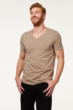 Metropolitan Omgekeerde Arabisch heren t-shirt diepe V-hals slim fit beige - HEMA