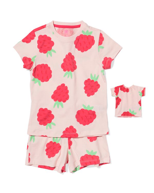 kinder shortama framboos + poppenpyjama roze roze - 23010680PINK - HEMA