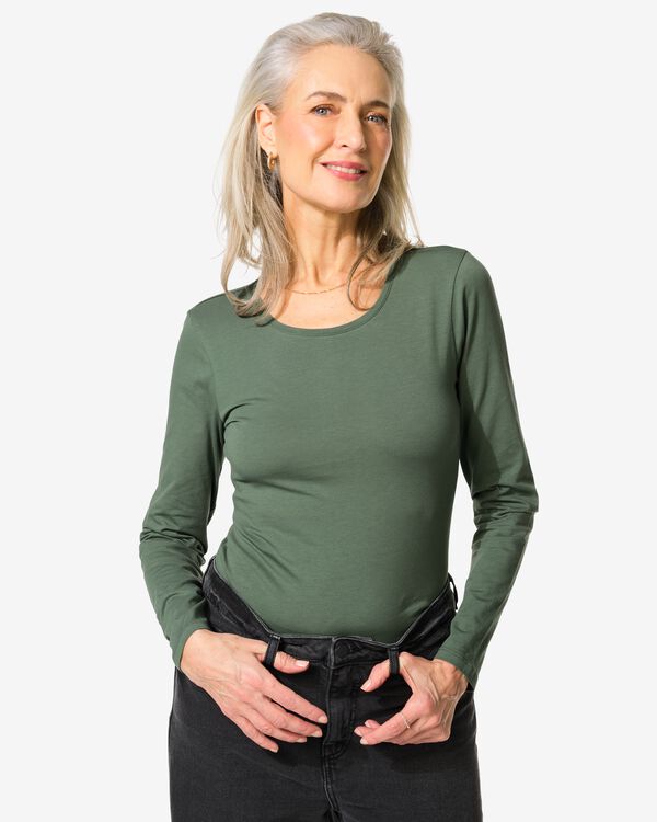 dames T-shirt o-hals donkergroen donkergroen - 36350290DARKGREEN - HEMA