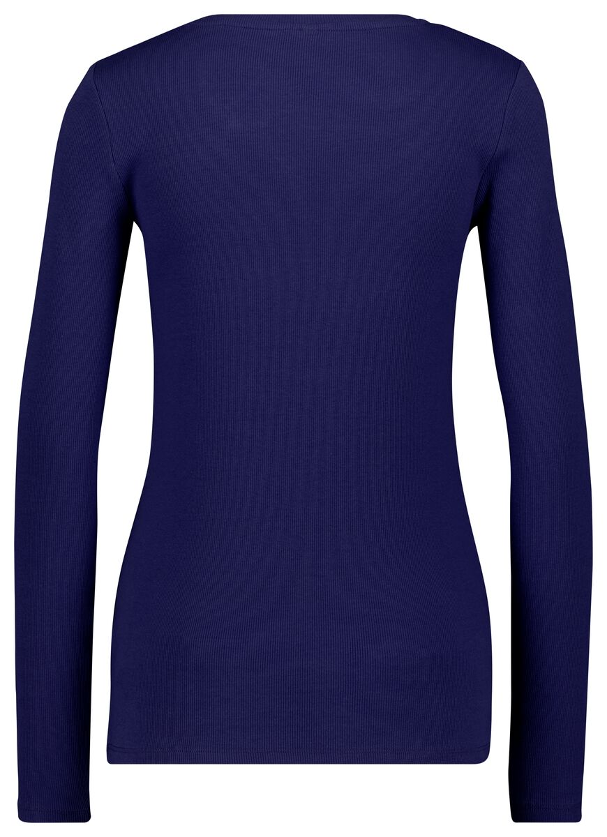 dames t-shirt Clara rib blauw - 1000028451 - HEMA