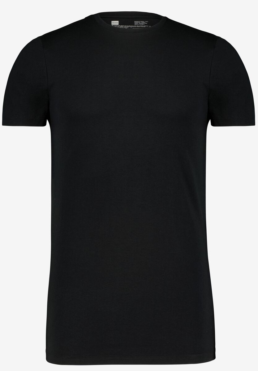 heren t-shirt regular fit o-hals extra lang - 2 stuks zwart L - 34277075 - HEMA