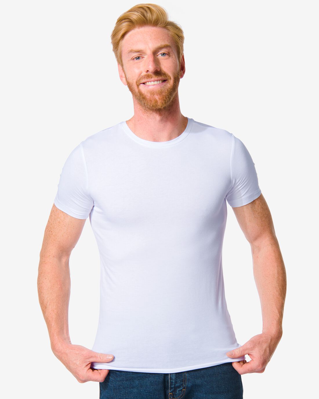 HEMA Heren T-shirt Slim Fit O-hals Bamboe Wit (wit)