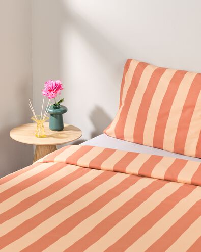 dekbedovertrek 140x200/220cm zacht katoen strepen perzik  - 5750149 - HEMA