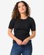 dames t-shirt Clara rib zwart M - 36259052 - HEMA