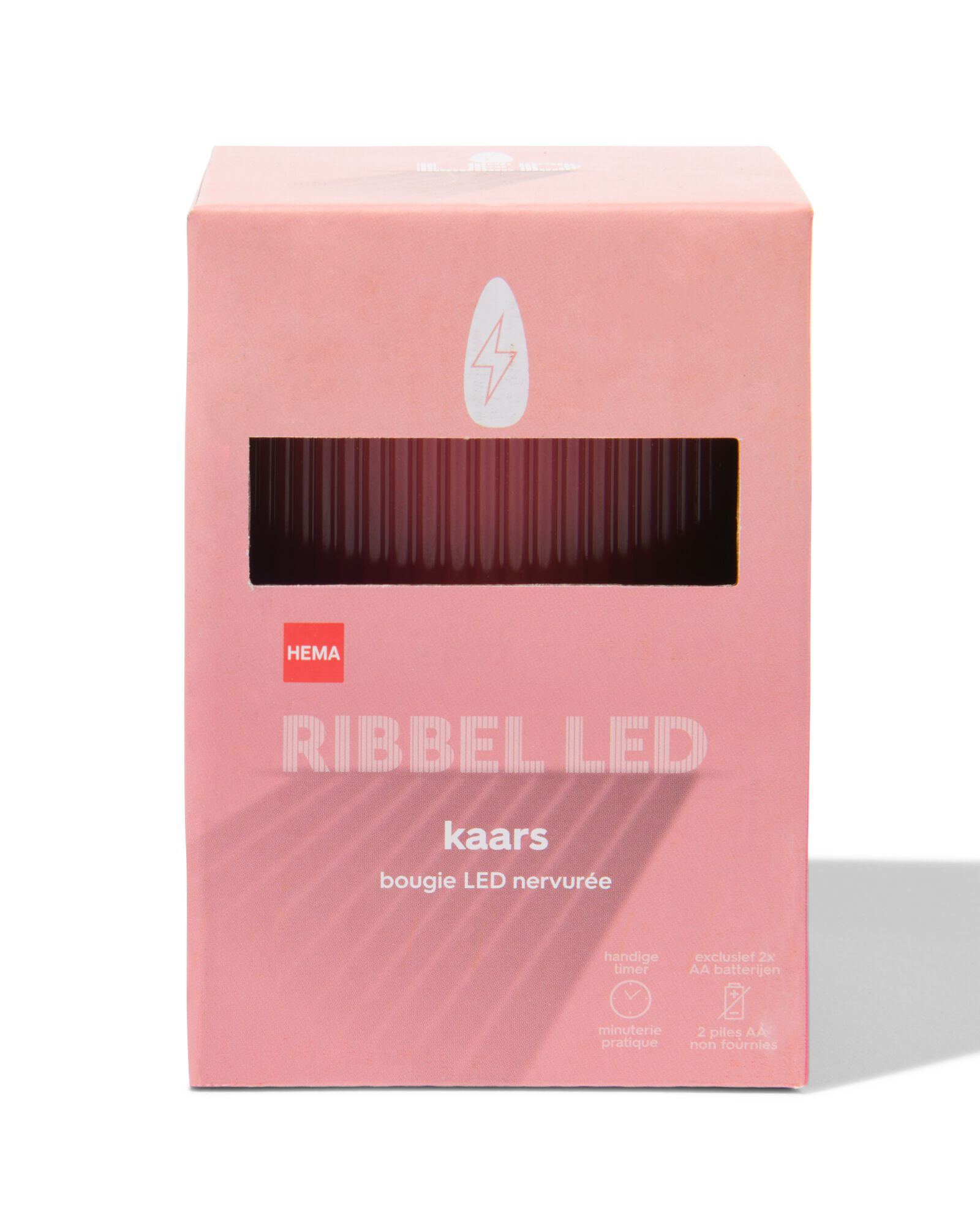 LED ribbel kaars met wax Ø7.5x10 donkerroze - 13550056 - HEMA