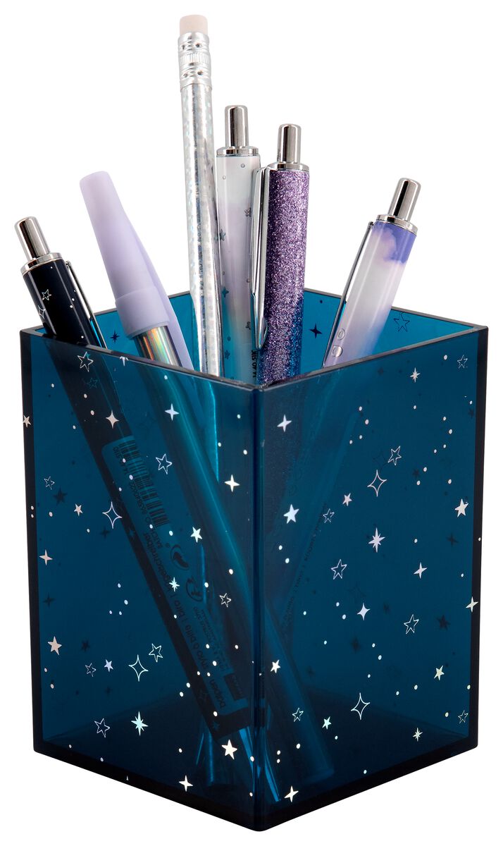 klant mooi een pennenbakje blauw met sterren 10x7x7 - HEMA